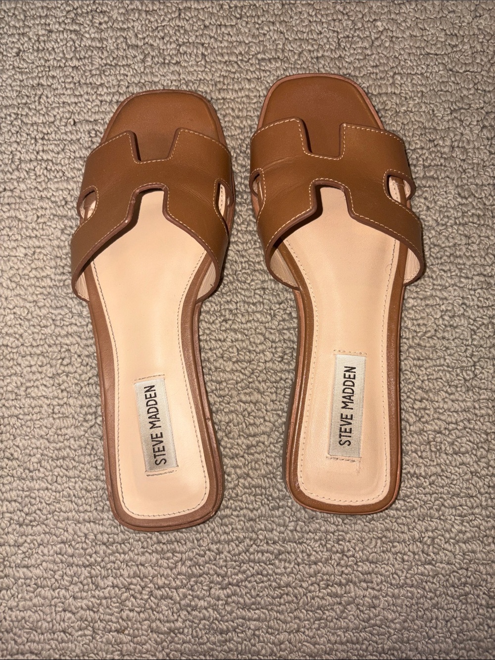 Steve Madden Tan Cutout Leather Slide Mules - Picture 5 of 7